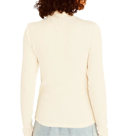 Sanctuary Womens Cut It Out Long Sleeve Mock Neck Ribbed Pullover Cream XL NWT - Picture 2 of 13